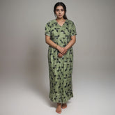 Frock Feeding Nighty, Free Size, Ankle Length, Tie-Up, Puff Sleeve Sleepwear in Softest Cotton Fabric (Bra Size 34"-38" | 50”-52″ length)